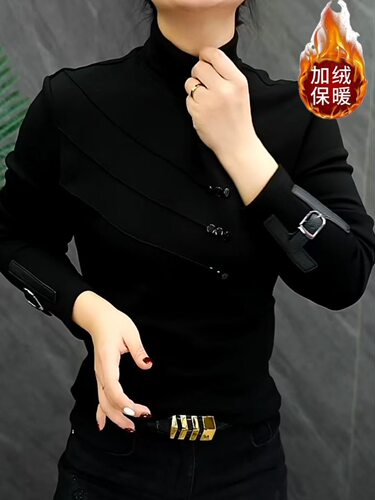 2026新款高领设计感打底修身T恤秋冬加绒保暖男士长袖百搭休闲t
