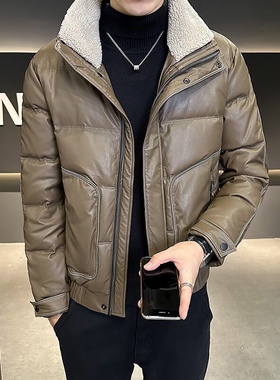 男士加厚羽绒棉服冬季新款压花锁绒潮牌帅气冬装痞帅保暖轻薄外套