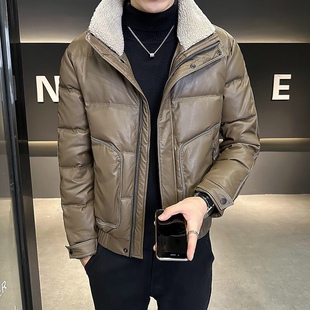 压花锁绒潮牌帅气冬装 新款 痞帅保暖轻薄外套 加厚羽绒棉服冬季 男士