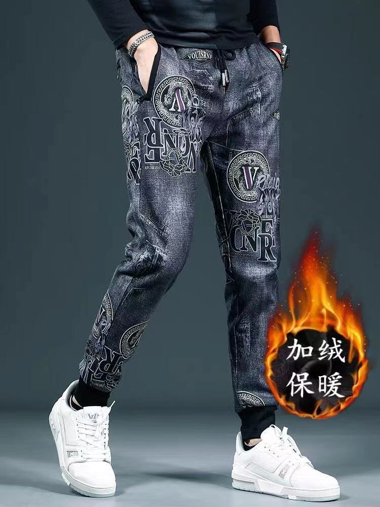 轻奢时尚百搭洋气修身秋冬新款加绒加厚保暖休闲裤潮流复古束脚裤