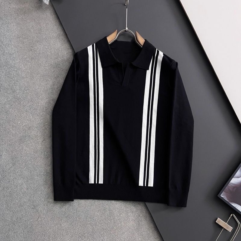 2025秋冬季新款商务百搭针织长袖T恤男士复古条纹撞色翻领POLO衫,男装,卫衣,淘宝优惠券,粉丝福利购,淘宝优惠卷