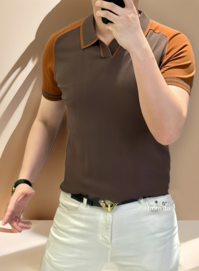 男士POLO衫袖子撞色拼接有领针织短袖夏季新款休闲百搭时尚高品质