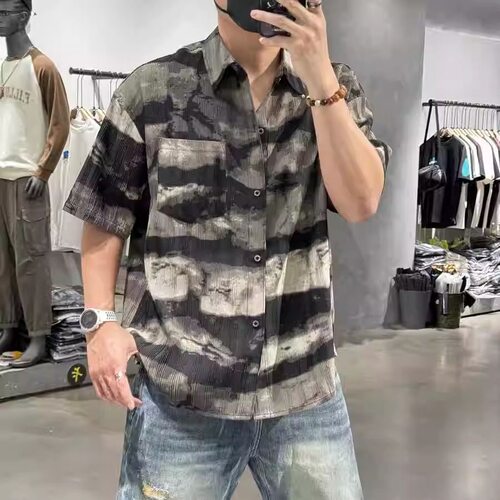 2026夏季潮牌新款男士短袖polo翻领宽松休闲潮流撞色半袖衬衫ins