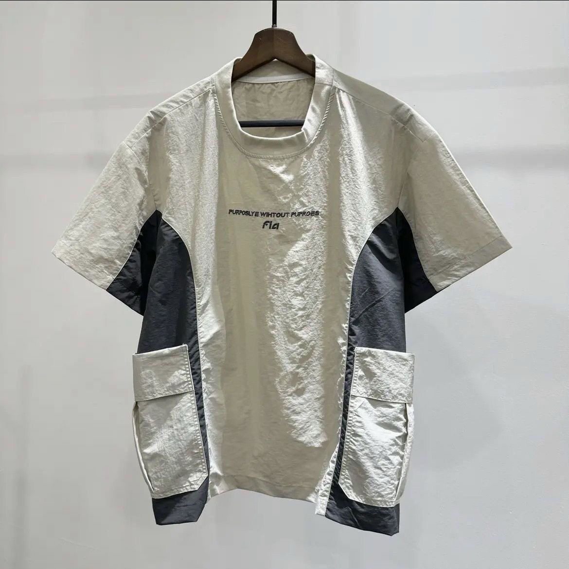 宽松时尚拼色大口袋圆领短袖体恤小男士夏季潮流INS拼接撞色T恤