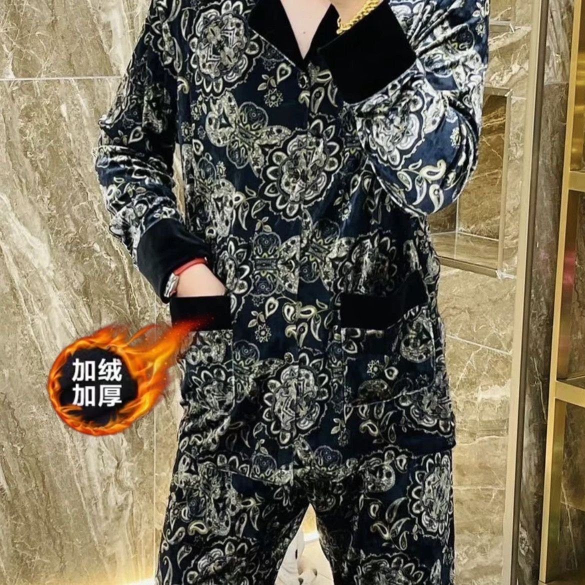 高品质秋冬季新款加绒休闲家居服睡衣套装男女同款潮流休闲可外穿