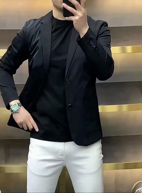 薄款小西装轻薄男士外套夏季新款纯色商务百搭简约韩版修身西服男