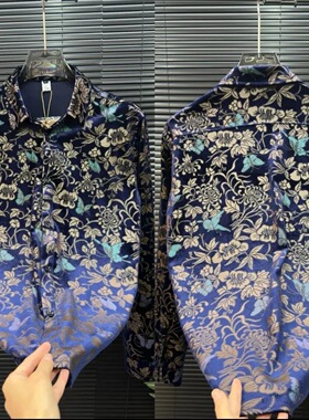 早秋新款商务高级感时尚中式长袖翻领衬衫男士爆款修身运动简约