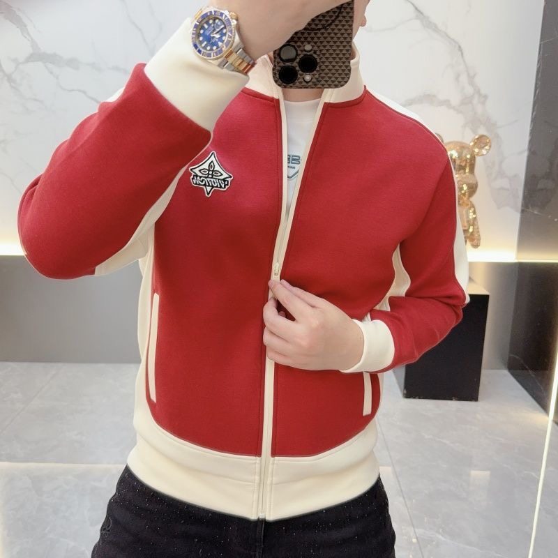 欧货高端字母刺绣立领外套男2025秋冬新款潮流撞色修身保暖夹克