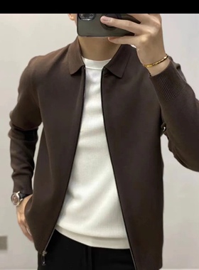 2025秋冬新款男士拉链针织开衫纯色简约时尚百搭夹克外套