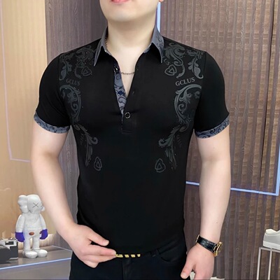 男士2026夏季新款轻奢设计感百搭印花休闲商务polo翻领短袖打底