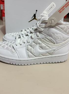Nike Air Jordan 1 Mid AJ1 纯白 菱格纹中帮女子板鞋 DB6078-100