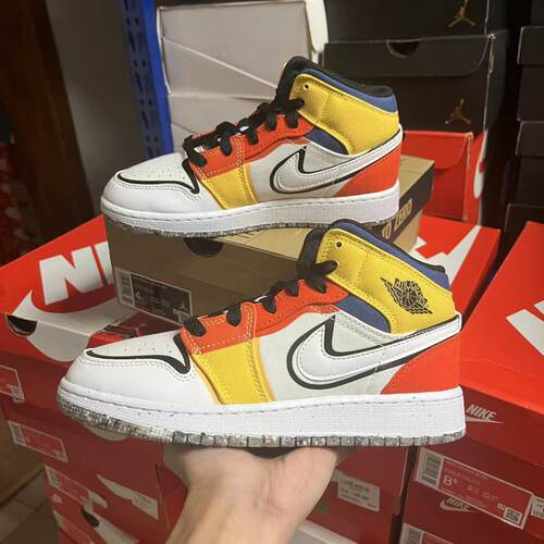 Air Jordan 1 Mid (GS)AJ1白红黄彩色二次元中帮篮球鞋DV1316-100