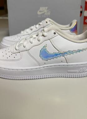 Nike Air Force 1 AF1电竞白镭射彩虹像素女休闲板鞋CW1577-100