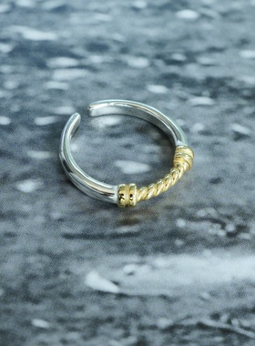 闪亮绳索。S925纯银金撞色麻花缠绕简约戒指环开口可调节高级时髦