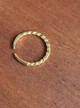 【清仓特价】S925纯银镀金精致麻花编织细戒指环开口设计百搭简约