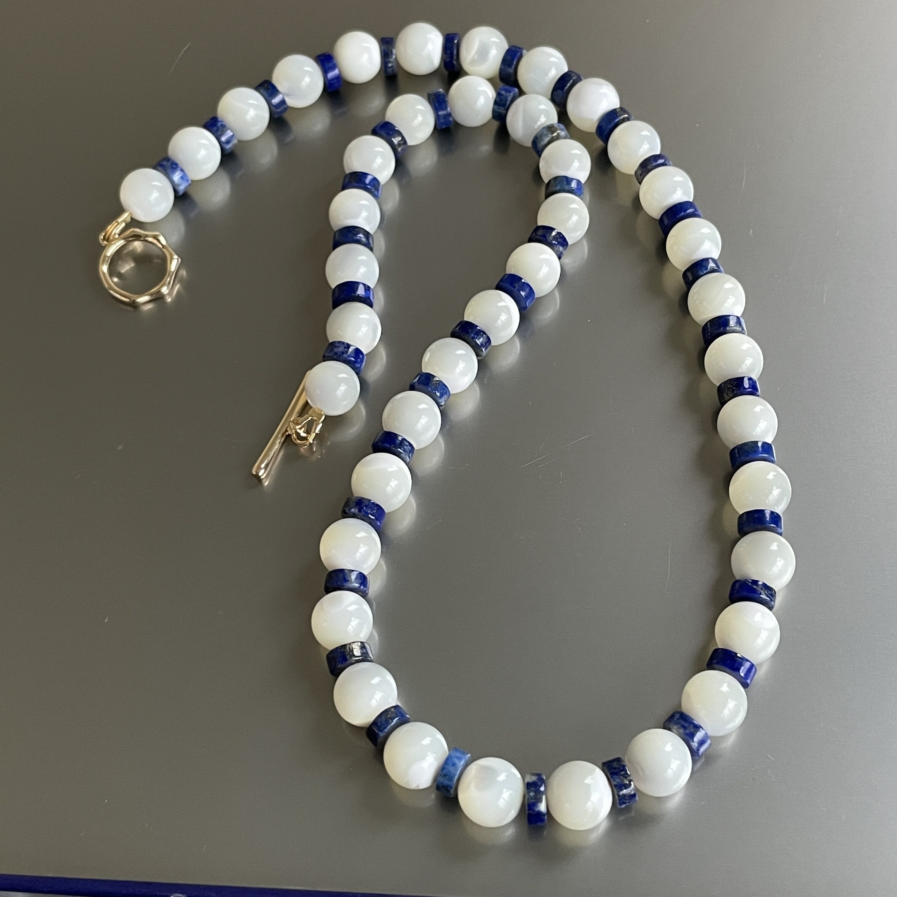 天然马蹄螺贝珠蓝色青金石串珠项链精致高级清新百搭