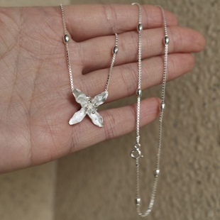 清冷花朵 通体S925纯银闪亮米粒豆豆花朵吊坠项链可拆设计高级