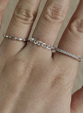 【清仓特价】通体S925纯银链条锆石米珠戒指可抽拉调节精致百搭