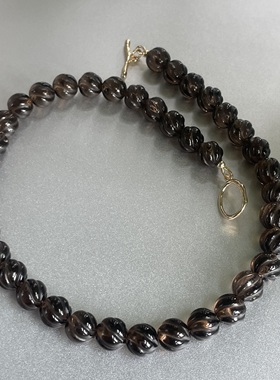 智性恋者。天然巴西茶水晶立体螺纹10mm串珠项链高级清冷知识分子