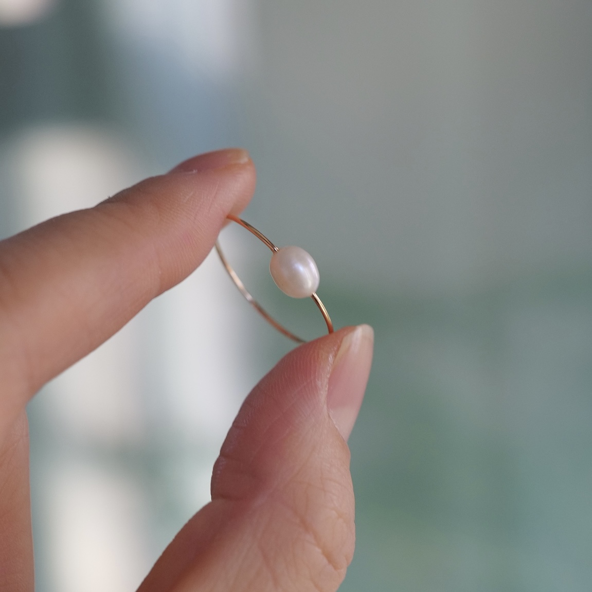 【福利】天然珍珠极细浅金色14k戒指简约百搭时髦个性叠戴清新
