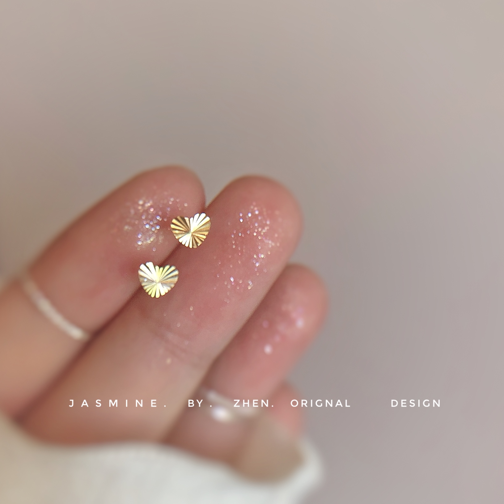 压花爱心小耳钉JASMINE纯银百搭