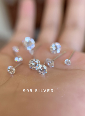 999足银*超亮高碳耳钉养耳 不掉色纯银不用摘耳骨钉百搭男女新