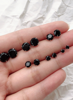 S925纯银黑色锆石小钻男女款基础耳钉养耳不掉色好质感耳骨钉百搭