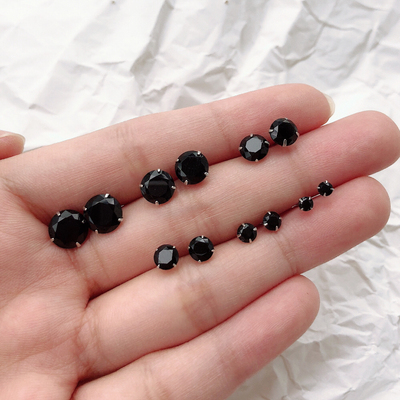 S925纯银黑色锆石小钻耳钉