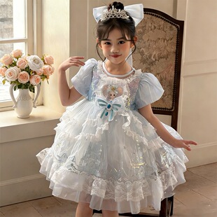 女童艾莎公主裙夏装洋气洛丽塔蓬蓬裙子高端礼服网纱裙爱莎连衣裙