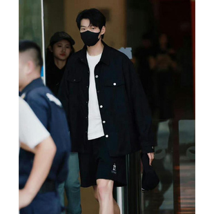 春秋款 男长袖 黑色牛仔外套宽松休闲百搭青少年夹克 衬衫 魏大勋同款