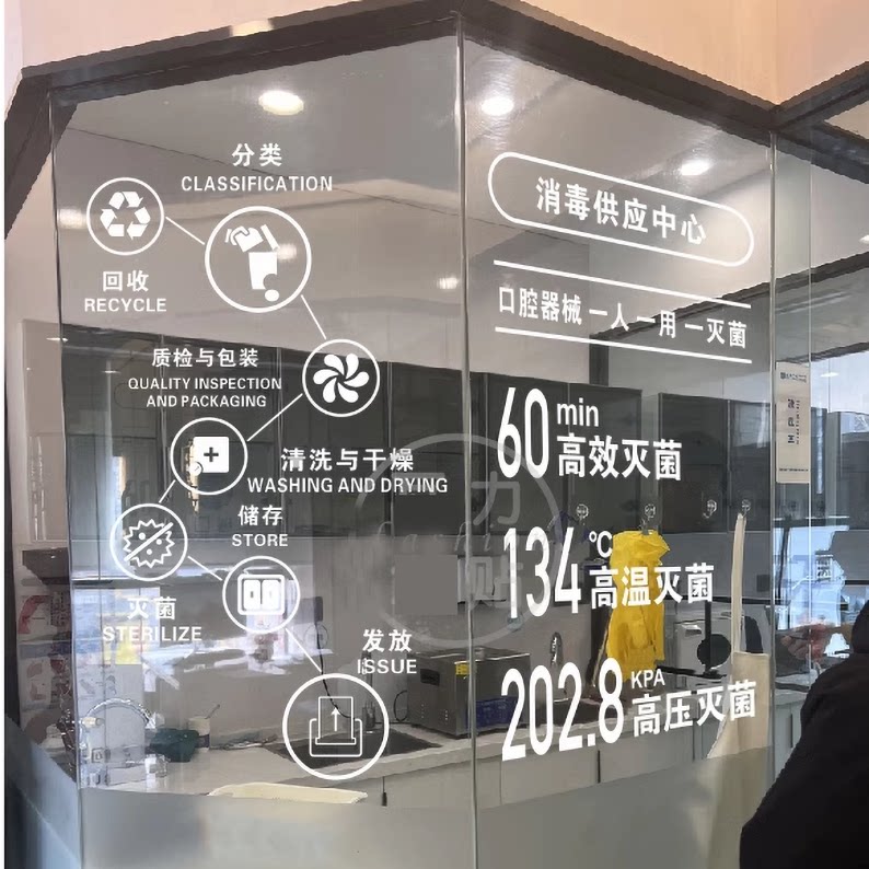 口腔牙科清洗消毒室流程图玻璃贴
