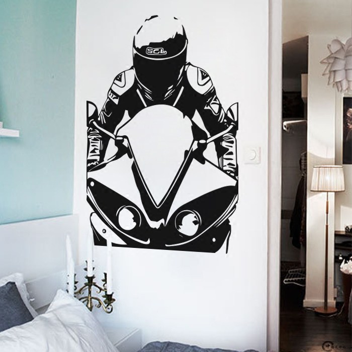 定制墙贴 骑机车图案 摩托车比赛 中国范墙贴 男生创意背景墙壁纸