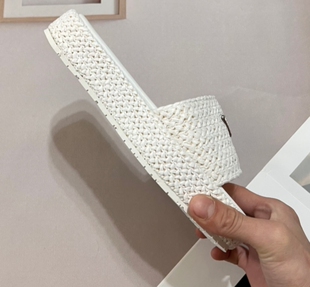 新款 女slippers shoe women 草编真皮拖鞋