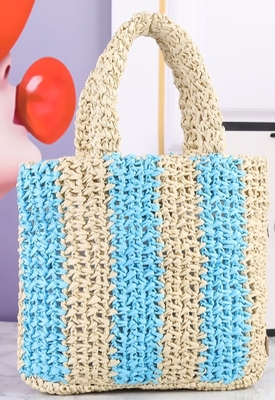 新款小号24CM撞色草编织手提包蓝绿粉线手袋bag handbag
