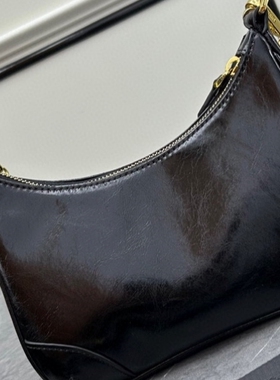 新款黑色油蜡真皮手提包单肩斜挎包时尚手袋女leather bag hanbag