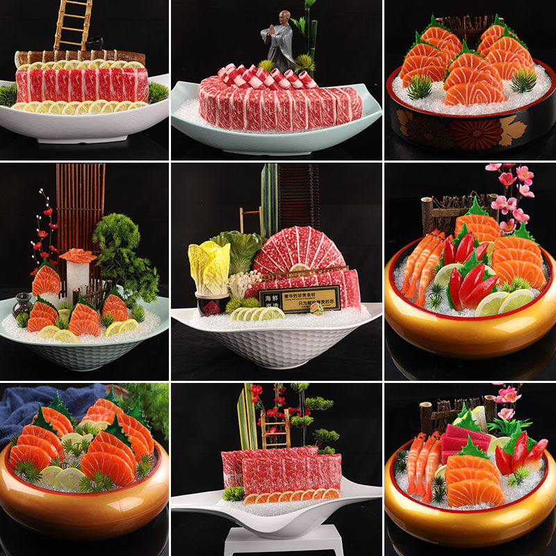 仿真三文鱼肥牛刺身海鲜拼盘模型假北极贝和牛雪花肥牛三文鱼模具,家居饰品,仿真水果,淘宝优惠券,粉丝福利购,淘宝优惠卷