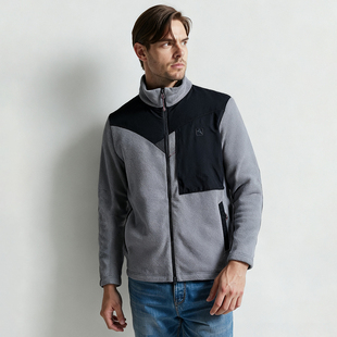 三角鼠秋冬男士款户外跑步骑行攀山运动休闲抓绒保暖立领夹克外套