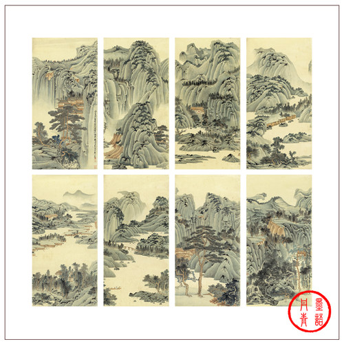 近代谢稚柳八条大幅文稿山水画