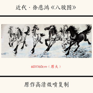 1:1徐悲鸿《八骏图》国画马动物写意画宣纸高清微喷复制装饰画