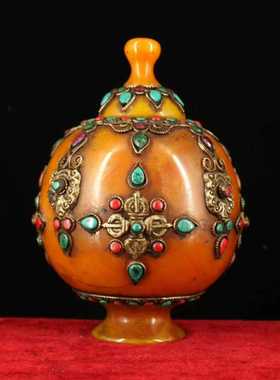 西藏老蜜蜡掐丝镶嵌宝石