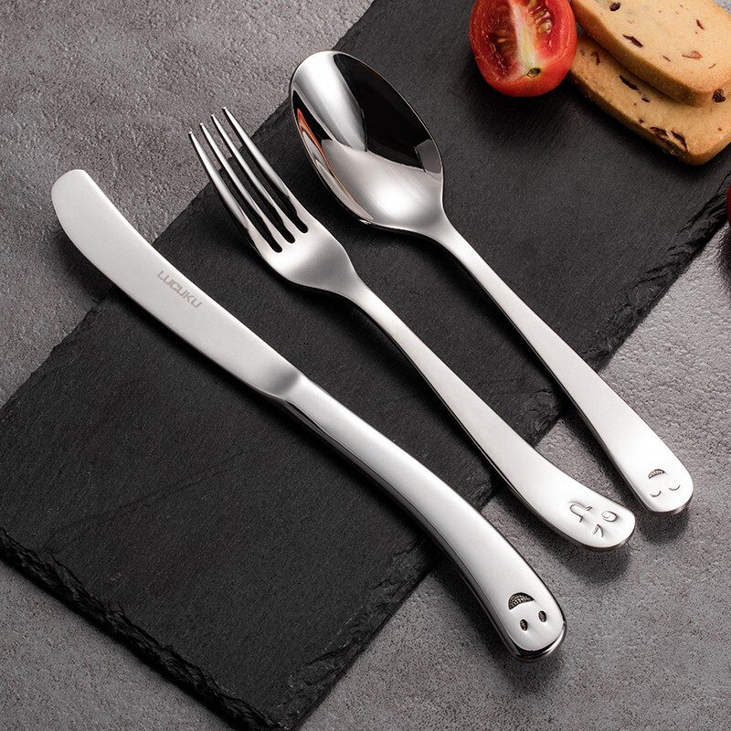 路卡酷弯尾笑脸 家用儿童牛排餐具套装 304不锈钢西餐刀叉勺,餐饮具,西餐餐具套装,淘宝优惠券,粉丝福利购,淘宝优惠卷