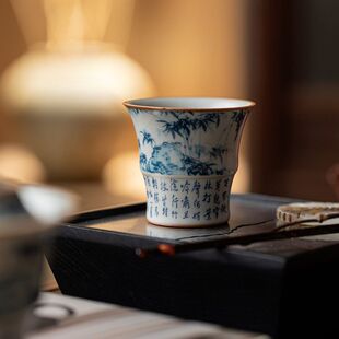 皓澜汝窑竹节主人杯家用高档轻奢陶瓷大容量茶杯功夫茶具品茗杯