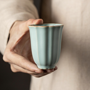 仿宋天青色汝窑主人杯单杯冰裂釉陶瓷品茗杯汝家用瓷个人功夫茶杯
