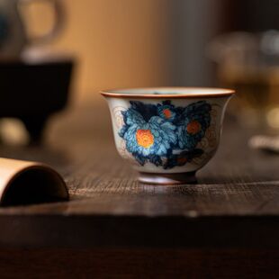 皓澜汝窑反口杯陶瓷个人茶杯家用品茗杯单杯主人杯可养开片茶具