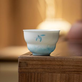 皓澜白瓷手绘葫芦杯陶瓷主人杯釉下彩个人专用茶杯功夫茶具单杯