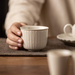 家用功夫茶具个人专用陶瓷复古主人杯单杯 皓澜庭茶木灰品茗杯中式