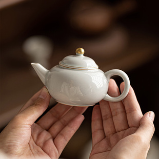 仿古釉粗陶手工茶壶功夫茶具泡茶器创意茶室家用复古手抓单壶 中式