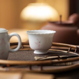 皓澜纯手绘花边茶杯主人杯陶瓷家用小高足品茗杯釉下彩功夫茶具