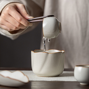 复古汝窑小号花边茶洗陶瓷茶道配件杯洗笔洗家用水盂建水功夫茶具