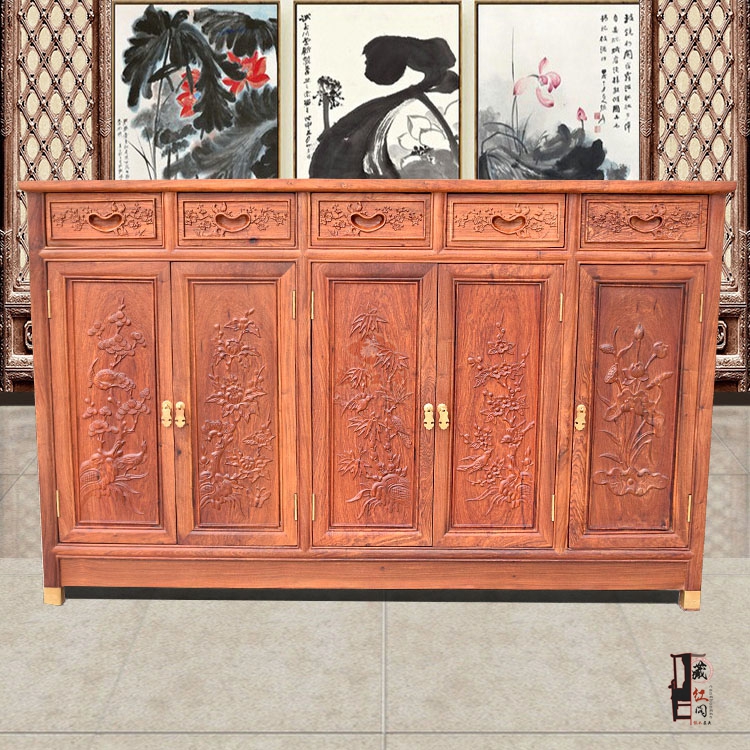 缅甸花梨木中式风仿古鞋架储物柜